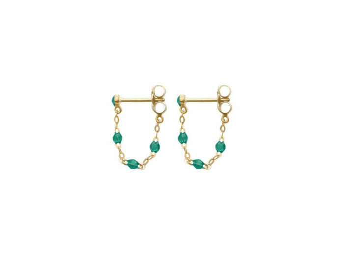 Boucles d'oreilles Gigi Clozeau Classique en or jaune et résine vert émeraude