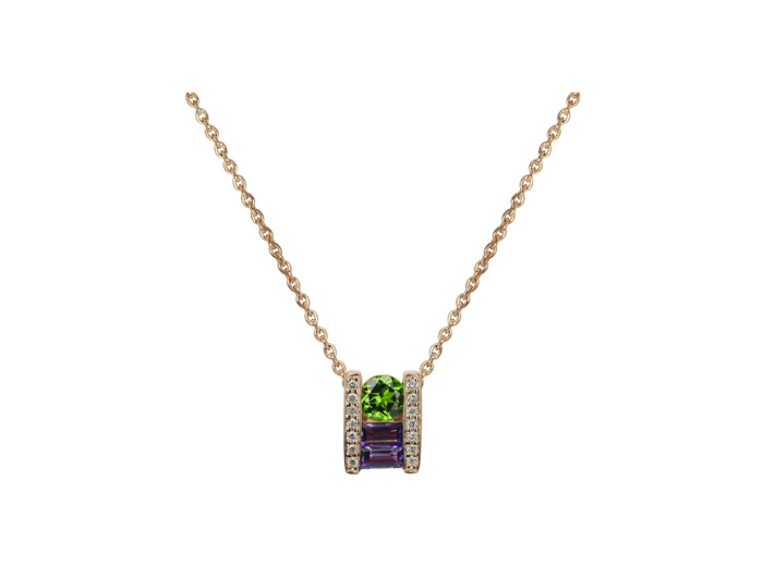 Collier Isabelle Langlois Tissage en or rose, diopside, améthyste et diamant