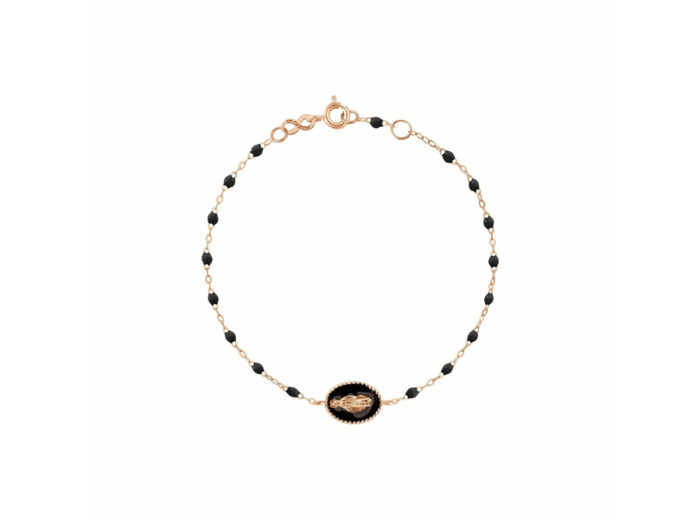 Bracelet Gigi Clozeau Madone en or rose et résine noire, 17cm