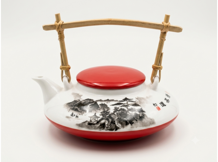 THÉIÈRE PLATE PORCELAINE ANSE BAMBOU 1L