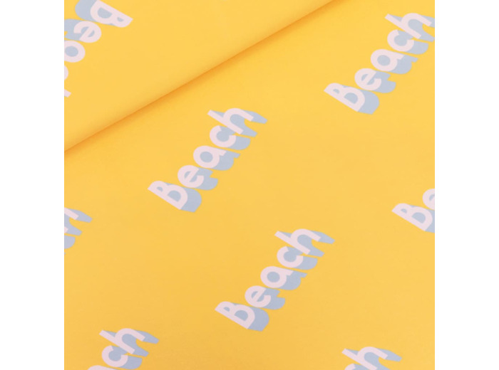 See You at Six - Tissu French Terry de Coton Imprimé "Beach" sur le Fond Jaune Millefeuille