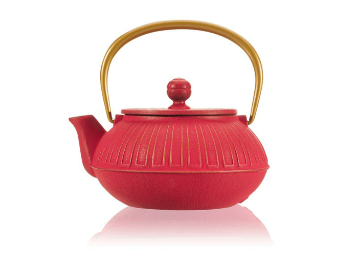 IWACHU Théière fonte 0,65L Kiku rouge dorée Anse dorée