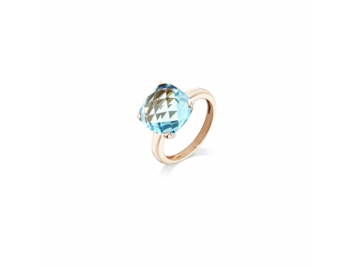 Bague Cesare Pompanon Poppy Blue en or rose et topaze london blue