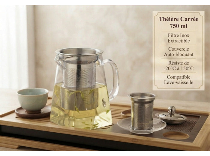 THÉIÈRE CARRÉE EN VERRE BOROSILICATE - 750 ML