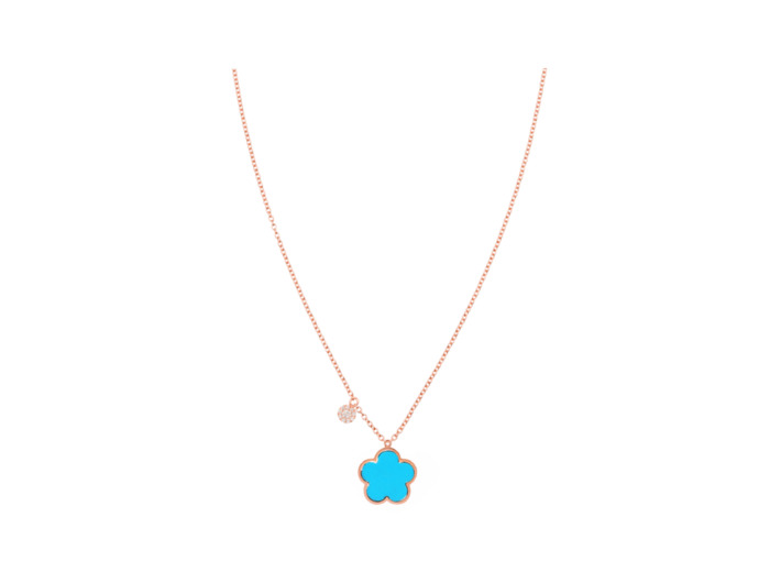 Collier Cesare Pompanon Fiore di Mamma en or rose, turquoise et diamants petit modèle