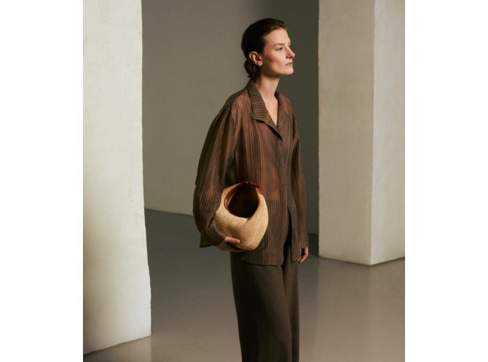 Petit sac hobo Juliette effet raphia et cuir lisse