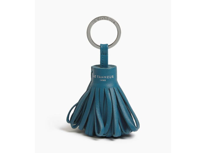 Porte clés pompons en cuir lisse