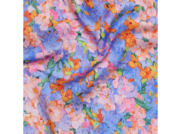 Sélection Coup de coudre - Satin De Viscose Imprimé  Motif Floral Aquarelle sur Fond Bleu Violet