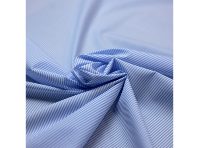 Sélection Coup de coudre - Coton chemise fil à fil – Rayures fines bleu clair et blanches