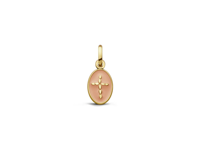 Médaille Arthus Bertrand croix  en or jaune et laque rose