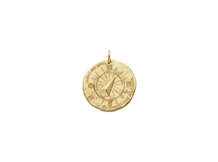 Médaille Arthus Bertrand La Boussole grand modèle en or jaune sablé, 23mm