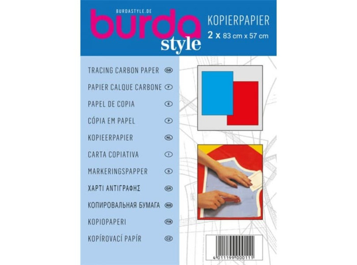 Burda Style - 2 Feuilles Papier Calque Carbone Coloris Bleu et Rouge