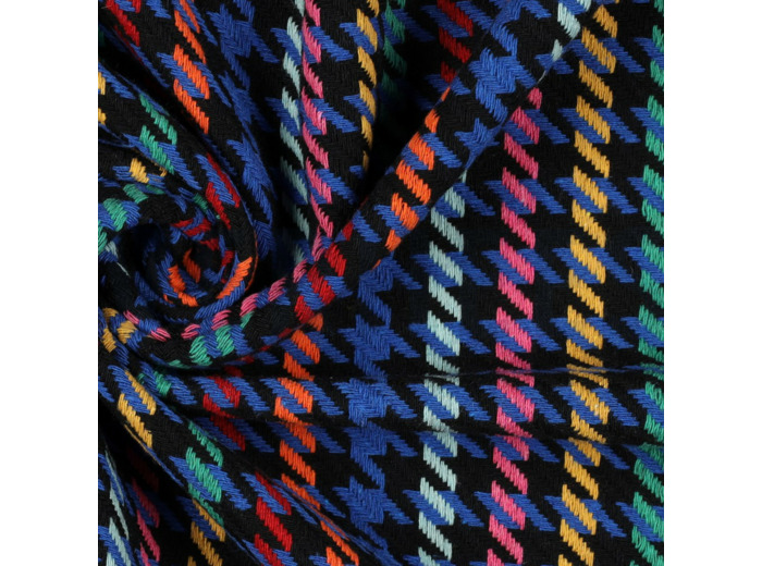 Sélection Coup de Coudre - Tissu Pied-de-Poule Multicolore – Fond Bleu Cobalt