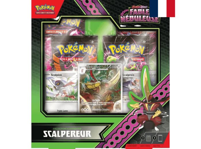 JCCPokémon: Collection Illustration Écarlate et Violet– Fable Nébuleuse– Scalpereur (1Carte Promo Brillante entièrement illustrée, 2Cartes Brillantes et 4boosters)