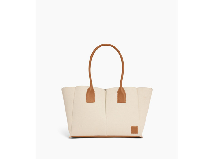 Grand sac cabas Elena en toile coton et cuir grainé