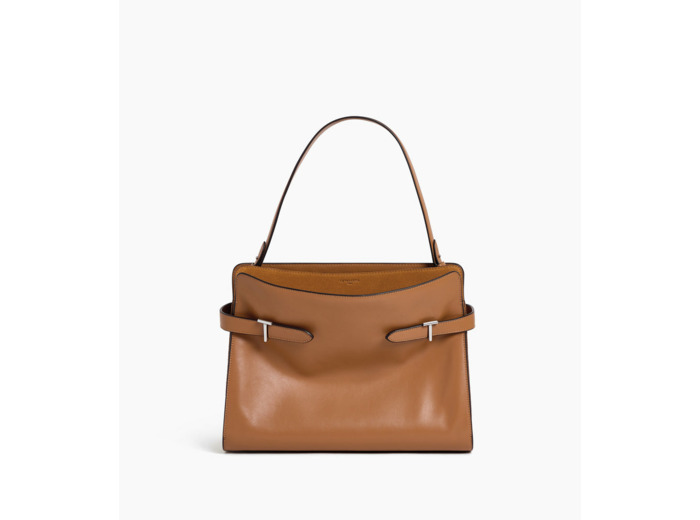Sac porté épaule grand modèle Emie en cuir lisse et refente de velours