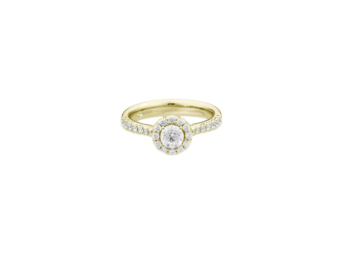 Solitaire Recarlo Anniversary Halo en or jaune et diamants naturels 0.55 ct, taille 52