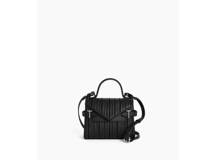 Petit sac à main double rabat Emilie en cuir tressé réemployé