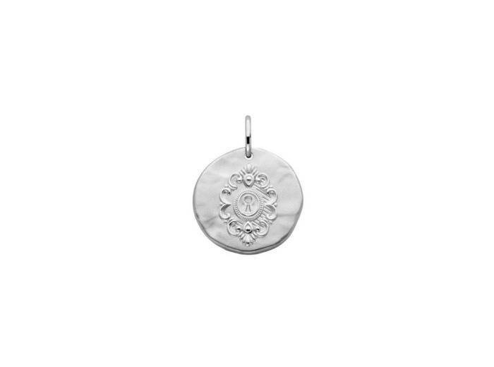 Médaille Arthus Bertrand Serrure en argent rhodié sablé, 16 mm