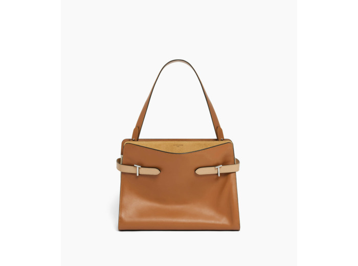 Sac porté épaule grand modèle Emie en cuir lisse et nubuck