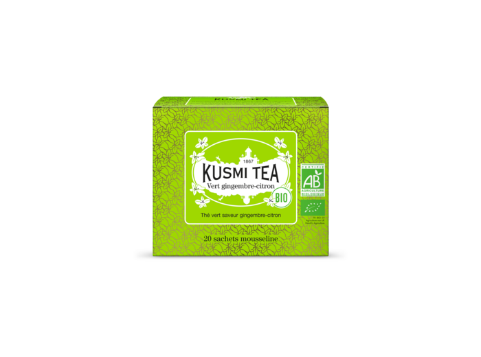 Thés Aromatisés Verts Vert Gingembre-Citron Bio - Etui 20 sachets mousseline - 40gr