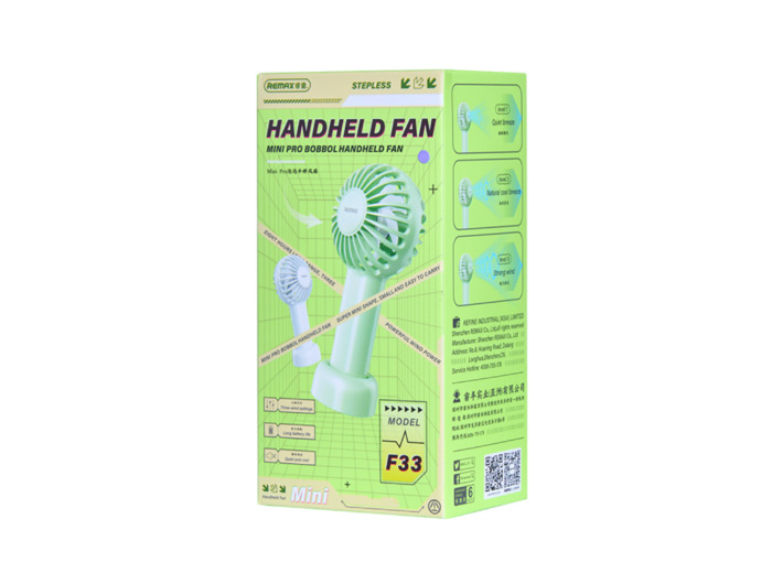 Mini Ventilateur Portable 1200mAh REMAX F33 - Support Intégré - 3 Vitesses