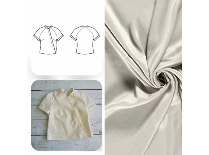 Christine Charles – Kit Couture Top Raglan Ismérie Crêpe Satin Viscose Uni Couleur Sable