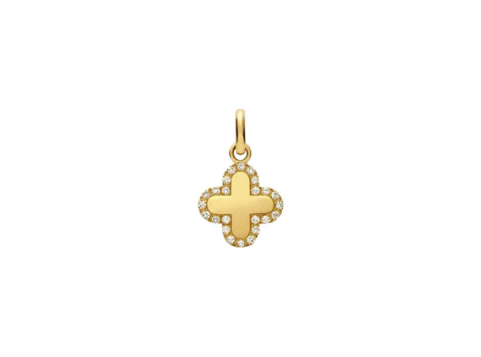 Pendentif Arthus Bertrand Croix Trèfle en or jaune pavée de diamants, 12mm