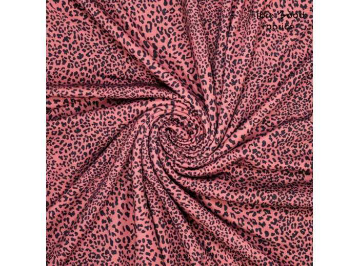 Fibre Mood - Tissu Jersey Sweat de Coton Mélangé "Carmel" Imprimé Léopard sur le Fond Rouille - coupon 1,6 m