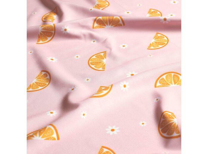 Sélection Coup de Coudre - Tissu Maille Maillot de Bain Oranges Sur le Fond Rose Pale