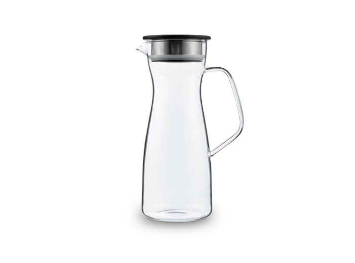 T.TOTEM Carafe à thé glacé 1,1L en verre avec filtre et couvercle noir
