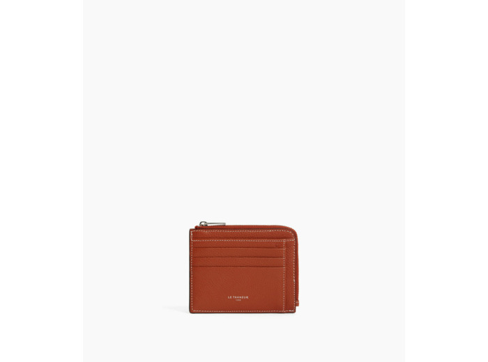 Porte cartes zip en L Emile en cuir grainé