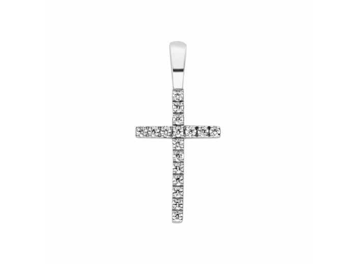 Pendentif Arthus Bertrand Croix Fil Carré 14mm en or blanc et diamants (HSI 0.102ct)