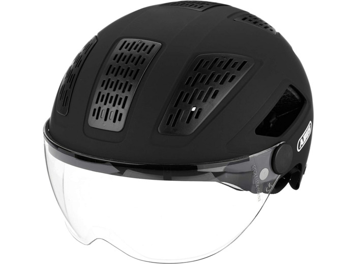 ABUS Hyban 2.0 ACE Casque de vélo de Ville Robuste avec visière, lumière et Coque Rigide en ABS pour la Vie Quotidienne pour Homme et Femme Noir (velours). M