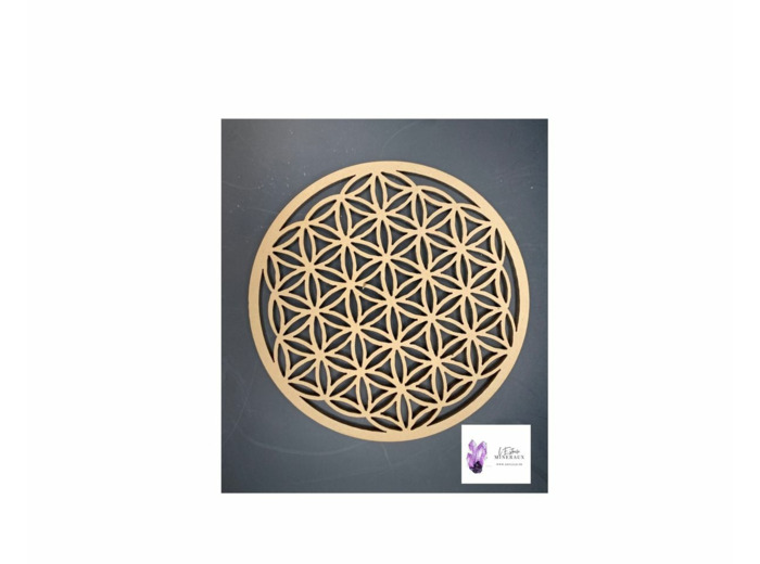 Plaque de rechargement - Fleur de vie sculptée bois - 20 cm