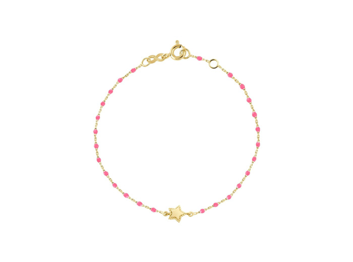 Bracelet Gigi Clozeau Etoile en or jaune et résine rose fluo, taille 17cm