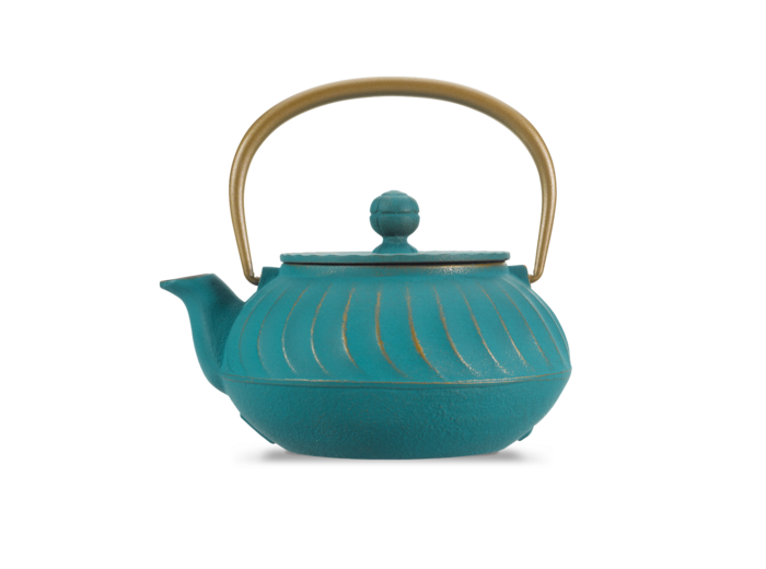 IWACHU Théière fonte 0,65L Nami turquoise dorée Anse dorée