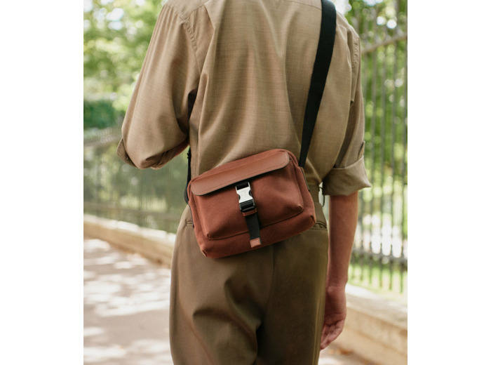 Petit sac bandoulière Maurice en toile coton et cuir lisse