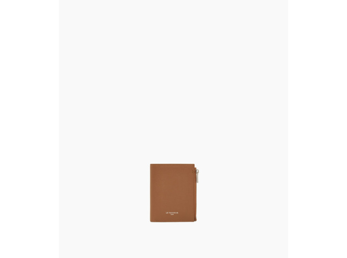 Petit portefeuille vertical zippé Lucien en cuir grainé