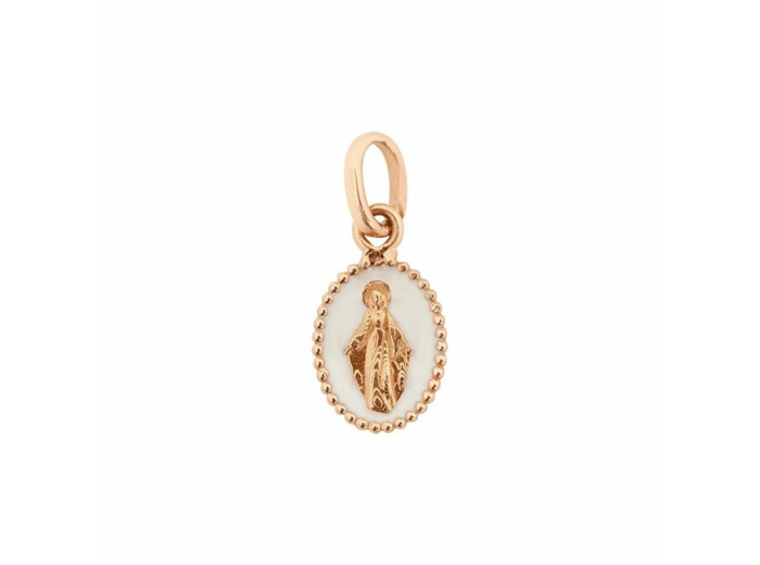 Pendentif Gigi Clozeau Madone en or rose, résine blanche émaillée