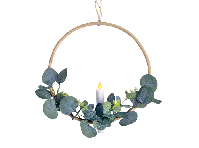 Cercle végétal Eucalyptus et Bougie Led ø 30cm