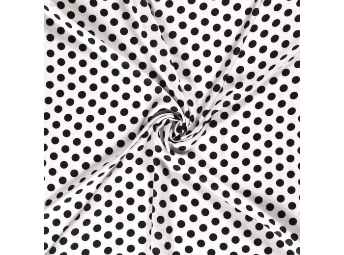 Sélection Coup de coudre - Tissu Challis de Viscose à Pois Noirs sur le Fond Blanc