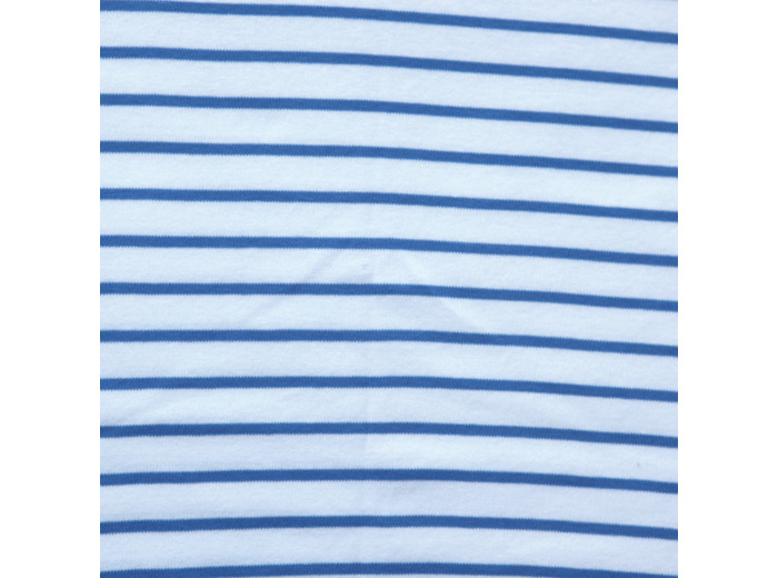 C. Pauli - Tissu Jersey Interlock de Coton Bio à Rayures Bleus sur le Fond Blanc