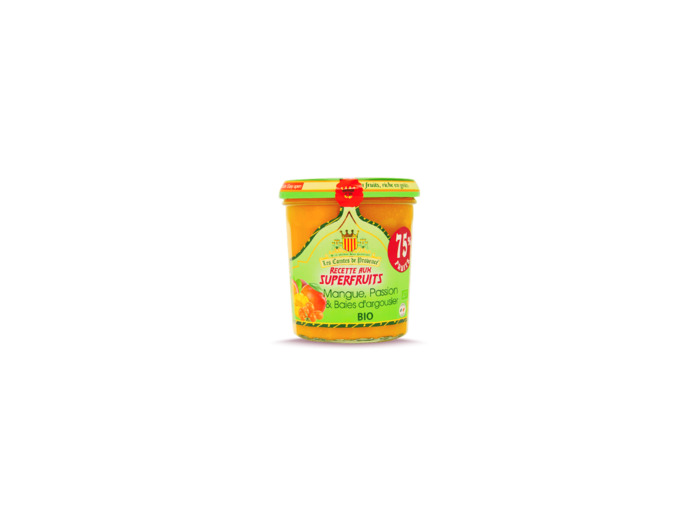 Confiture aux Superfruits Bio Mangue, Passion et Baies d’Argousier au Chaudron 75% de Fruits Les Comtes de Provence 720g