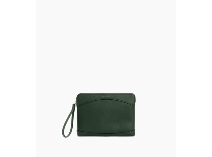 Pochette zippée en cuir grainé