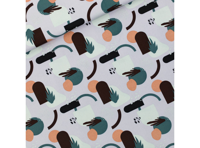 See You at Six - Tissu Gabardine de Coton Imprimé "Abstrarium" sur le fond Bleu Lavande