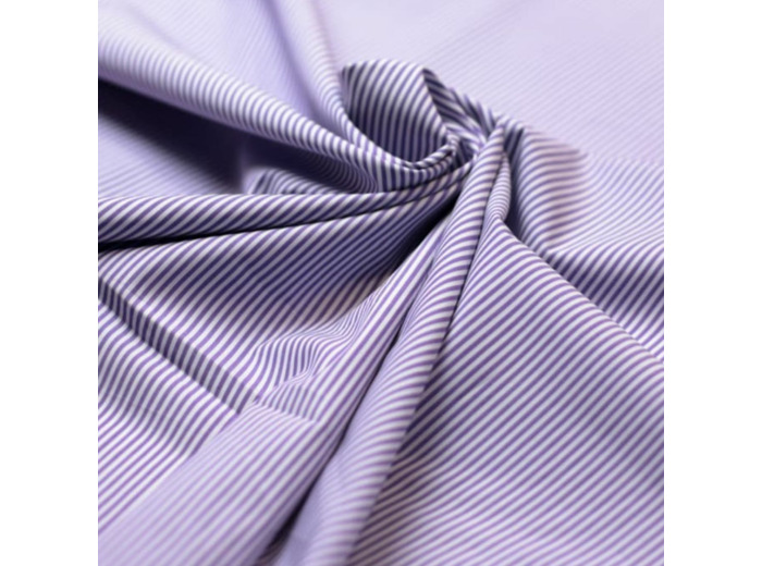 Sélection Coup de coudre - Coton chemise fil à fil – Rayures fines violettes et blanches