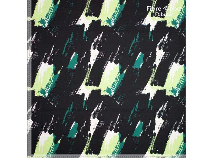 Fibre Mood - Tissu Gabardine Stretch de Coton Imprimé "Livia" Vert et Noir