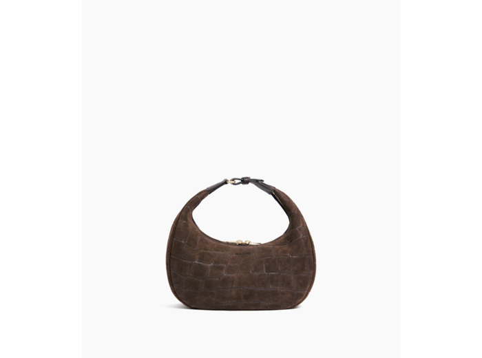 Petit sac hobo Juliette en cuir refente de velours embossé crocodile