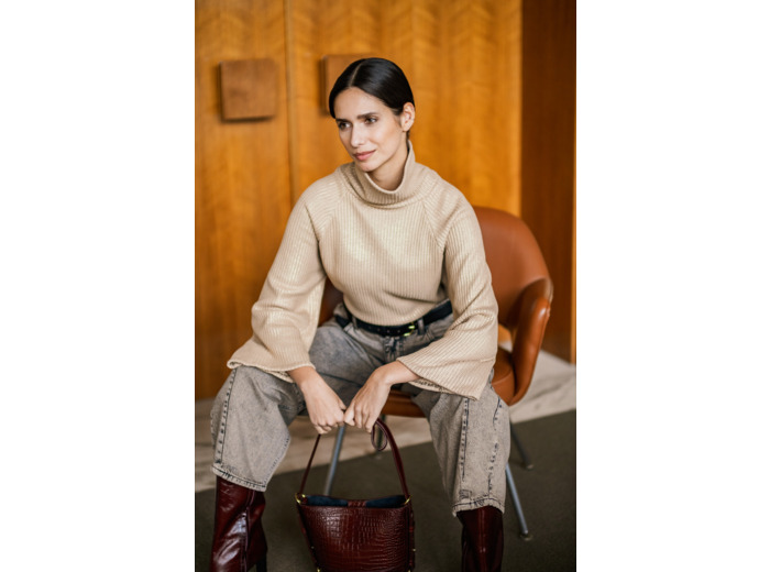 Fibre Mood - Tissu Maille de Coton Gros Côtes "Sofia" Uni Lamé Or